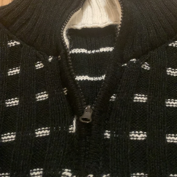 Vintage Black White Doted Pullover 1/4 Zip Sweater Large - Picture 3 of 4